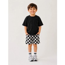 DoaMini Erkek Çocuk Pamuklu Dama Desen T-Shirt ve Şort Takım