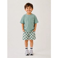 DoaMini Erkek Çocuk Pamuklu Dama Desen T-Shirt ve Şort Takım