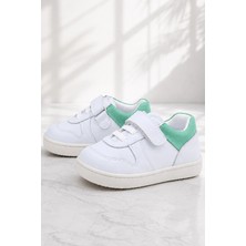 Rakerplus Bob Hakiki Deri Beyaz Nubuk Yeşil Cırtlı Bebek Sneaker Ayakkabı