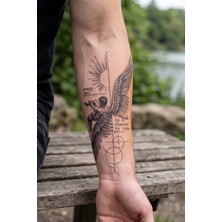 BP Tattoo Ikarus Dövmesi Düşen Melek ve Geometrik Desenli Yazılı Geçici Dövme
