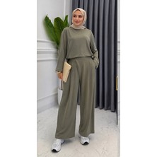 Esra Butik Premium Kupra Kumaş Şalvar Model Pantolonlu Takım – Mürdüm & Haki | S-M-L