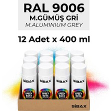 Sibax Akrilik Sprey Boya Gümüş Gri 12’li Paket - 400 ml x 12 Adet