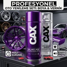 CAXCOLORS Cax Colors Profesyonel Oto Yenileme Seti - Metalik Mor Sprey Boya (400 Ml) + Oto Vernik Spreyi (400 Ml) - Hızlı Kuruyan Jant ve Kaporta Boyası