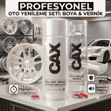CAXCOLORS Cax Colors Profesyonel Oto Yenileme Seti - Metalik Sedefli Beyaz Sprey Boya (400 Ml) + Oto Vernik Spreyi (400 Ml) - Hızlı Kuruyan Jant ve Kaporta Boyası