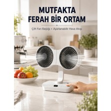 Astraltech Ayarlanabilir Çift Fan Başlıklı Şarjlı Masa Vantilatörü