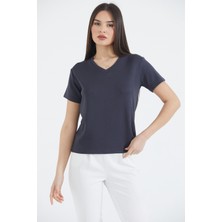 Thiff Gymwear Kadın Modal Kumaş V Yaka Kısa Kolu Basic Tişört