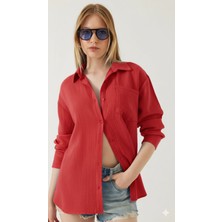 Thiff Gymwear Kadın Oversize Basic Cepli Müslin Gömlek