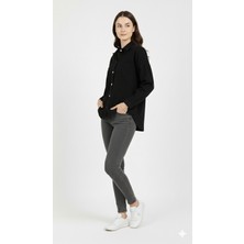Thiff Gymwear Kadın Kot Rahat Kesim Cepli Düz Denim Gömlek