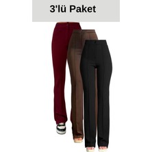 Thiff Krep Kumaş Likralı Kadın Palazzo Pantolon 3'lü Set