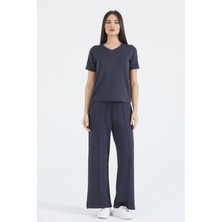 Thiff Gymwear Kadın Modal Kumaş V Yaka Kısa Kolu Bağcıklı Eşofman Takımı