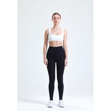 Siyah Yüksek Bel Sıkılaştırıcı Toparlayıcı Dalgıç Kumaş Spor Günlük Tayt