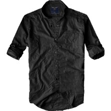 Alaska The Last Frontier Slim Fit %100 Pamuk Kumaş Hakim Yaka Uzun Kol Gömlek--düz Siyah--