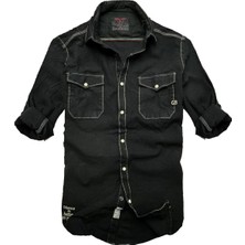 Gulf Bird Slim Fit Likralı Esnek Kumaş Çift Cep Kot Gömlek---siyah- Likra--