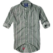 Alaska The Last Frontier Slim Fit %100 Pamuk Kumaş Hakim Yaka Uzun Kol Gömlek-çizgili Haki-