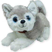 Beei Sesli Peluş Yatan Köpek 25 cm - Gri - 1 Adet