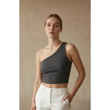 No 35 Concept Kadın Koyu Gri Tek Omuz Crop Büstiyer – Modern ve Şık Tasarım