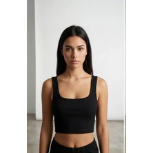 No 35 Concept Kadın Siyah Kalın Askılı Crop Top Büstiyer – Modern ve Şık Tasarım