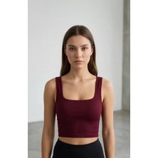 No 35 Concept Kadın Bordo Kalın Askılı Crop Top Büstiyer – Modern ve Şık Tasarım