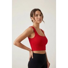 No 35 Concept Kadın Kırmızı Kalın Askılı Crop Top Büstiyer – Modern ve Şık Tasarım