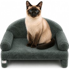 Reyo Pet Peluş Kedi Koltuğu, Kedi Kanepesi, Kedi Yatağı, Evcil Hayvan Dinlenme Koltuğu, Rahat Kedi Sofa Yatağı, 45x33x25 cm Adaçayı Gri