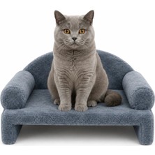 Reyo Pet Peluş Kedi Koltuğu, Kedi Kanepesi, Kedi Yatağı, Evcil Hayvan Dinlenme Koltuğu, Rahat Kedi Sofa Yatağı, 45x33x25 cm Çelik Mavisi