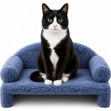 Reyo Pet Peluş Kedi Koltuğu, Kedi Kanepesi, Kedi Yatağı, Evcil Hayvan Dinlenme Koltuğu, Rahat Kedi Sofa Yatağı, 45x33x25 cm Lacivert