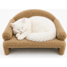 Reyo Pet Peluş Kedi Koltuğu, Kedi Kanepesi, Kedi Yatağı, Evcil Hayvan Dinlenme Koltuğu, Rahat Kedi Sofa Yatağı, 45x33x25 cm Kahve