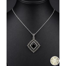 Siyah İnci Oltutaşı oltutaşı çerçeveli dilim gümüş kolye sk00034
