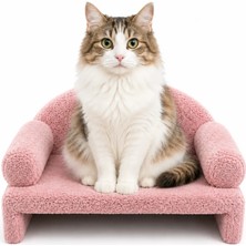 Reyo Pet Peluş Kedi Koltuğu, Kedi Kanepesi, Kedi Yatağı, Evcil Hayvan Dinlenme Koltuğu, Rahat Kedi Sofa Yatağı, 45x33x25 cm Pembe