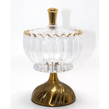 Mudanis Metal Ayaklı Kristal Cam Şekerlik Gold Detaylı Sunumluk ALK4871