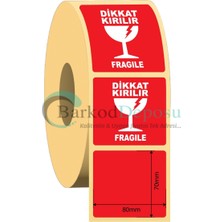 Snow Dikkat Kırılır Fragile Etiket 80X70MM – 250’LI Rulo – Kuşe Kırmızı Uyarı Kargo Etiketi 100 Rulo