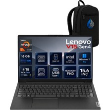 Lenovo V15 G4 Iru 82YY0013TRRNP04 Amd Ryzen 7 7730 16 GB Ddr4 Ram 4 Tb Nvme SSD Amd Radeon Graphics Windows 11 Pro 15.6" Fhd (1920X1080) Notebook Laptop Bilgisayar + Çanta
