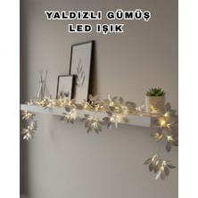 Yaldızlı Gümüş Yaprak LED Işık Pilli Dekoratif Ortam ve Yılbaşı Aydınlatm - TOPRAK5291-3