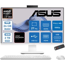 Asus Expertcenter P600 Aio (PM670KA) Amd Ryzen™aı 7 350 Upto 5.0ghz 24GB Ddr5 2tb SSD Amd Radeon™ 860M 27"fhd (1920 x 1080)SRGB: 100% Freedos Allınone Bilgisayar PM670KA350F09+ZETTAUSBBELLEK