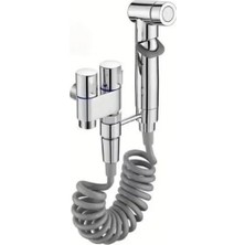 Premium Çift Çıkışlı Taharet Musluğu Seti - Esnek Spiral Hortumlu Taharet Bataryası ve Başl