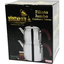 Larimar Filinta Jumbo Boy Çelik Çaydanlık Seti Çift Kapaklı Renkli Bakalit Kulp Üst Demlik: 2lt - Alt Suluk: 4lt Kendinden Süzgeçli (5177)