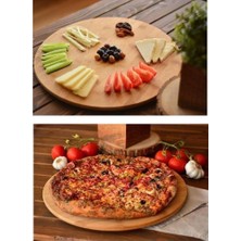 Deconox 36CM Dönerli Bambu Yuvarlak Pizza ve Sunum Tepsisi, 360 Derece Dönebilen Kahvaltı Sunum,