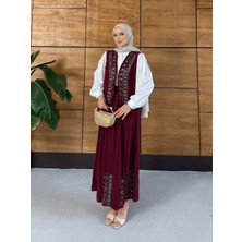 Miss Allos Kadın Boncuk Işlemeli Dökümlü Yelek Etek Modal Takım
