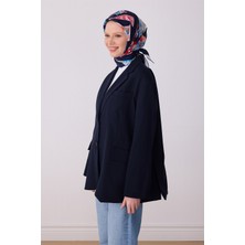 Belli Lacivert Obje Desen %100 Twill Ipek Eşarp 4316 - 02