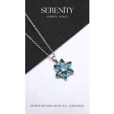 Serenity Mavi Zirkon Taşlı Açmış Çiçek Çelik Kolye