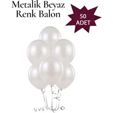 Lotus Party Metalik Beyaz Renk Balon - Beyaz Renk Balon  50 Adet