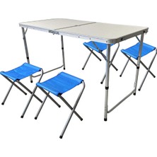 Trendinyeri 4 Tabureli Katlanır Kamp Masa Seti 120X60 cm Yükseklik Ayarlı