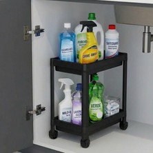 Snippy Pique - 2 Katlı Mutfak Tezgah Altı Rafı Evye Altı Deterjanlık Rafı Tekerlekli Banyo Mutfak Rafı Düzenleyici