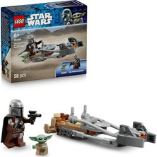 LEGO Star Wars Mandalorian ve Grogu’nun Hız Motoru 75436-6 Yaş ve Üzeri Çocuklar Için Blaster Silahlı Mandalorian Minifigürü ve Grogu Içeren Yaratıcı Oyuncak Yapım Seti, Hediye Fikri (58 Parça)
