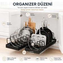 Alper Banyo Siyah Sürgülü Dolap İçi Organizer, Tencere Kapağı, Tava ve Kesme Tahtası Düzenleyici, 21 x 42 cm ( 1 Adet Fiyatıdır )