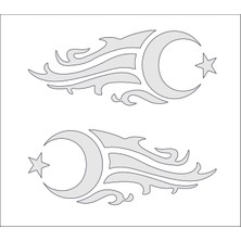 Sticker Usta Ay Yıldız Türk Bayrağı 2 Adet Sticker 00929 Beyaz 12 x 5 cm