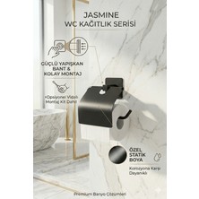 Alper Banyo Jasmin Siyah Kare Kapaklı WC Kağıtlık, Yapışkanlı ve Vidalı Montajlı Tuvalet Kağıdı Askısı, Statik Boyalı