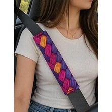 Dijital Baskılı Emniyet Kemeri Pedi, 26 Cm, Yumuşak Süngerli, Mor ve Pembe Örgü Desenli, Universal, 2 Adet