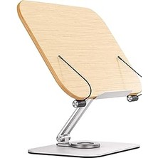Coverzone Profesyonel Kitap Okuma Tutucu Ders Çalışma Sunum Standı Kaliteli Karbon Çelik ve Ahşap Malzeme 360 Derece Döner Yüksekliği ve Açısı Ayarlanabilir Tablet Tutucu Kullanım TM13 Açık Kahve