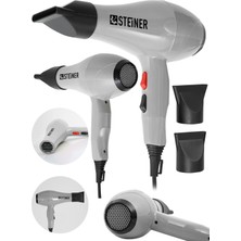 Steiner 3800 Watt Profesyonel Saç Kurutma Makinesi Fön Makinesi Ac Motor Gri+ 2 Adet Başlık